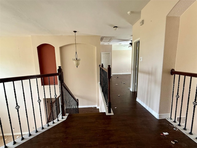 12503 Pepper Creek Ln, Pearland, TX 77584 - hall featuring an upstairs landing, wood finished floors, and attic access