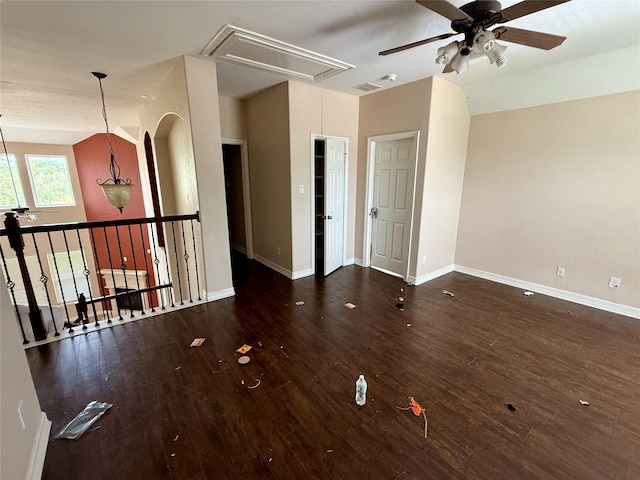 12503 Pepper Creek Ln, Pearland, TX 77584 - empty room with attic access, ceiling fan, wood finished floors, and vaulted ceiling