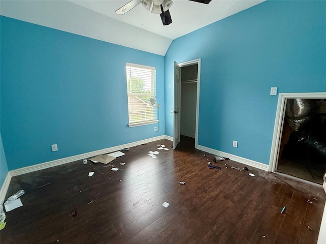 12503 Pepper Creek Ln, Pearland, TX 77584 - unfurnished bedroom with vaulted ceiling, hardwood / wood-style flooring, ceiling fan, and a closet