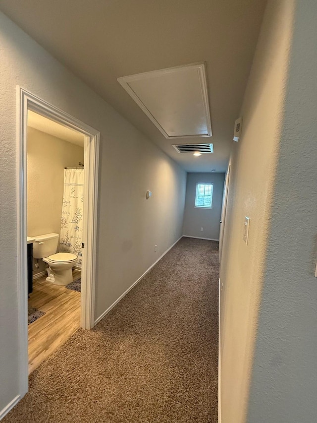 6106 Yesenia St, Katy, TX 77449 - hallway featuring attic access and carpet