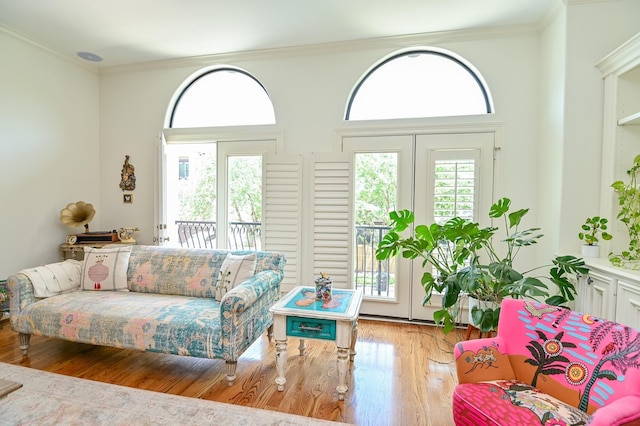 1307 W Bell St, Houston, TX 77019 - living room featuring wood-type flooring and crown molding