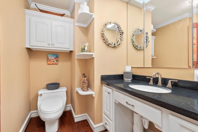 14655 Champion Forest Dr Unit 1704, Houston, TX 77069 - half bathroom featuring crown molding, wood finished floors, and vanity