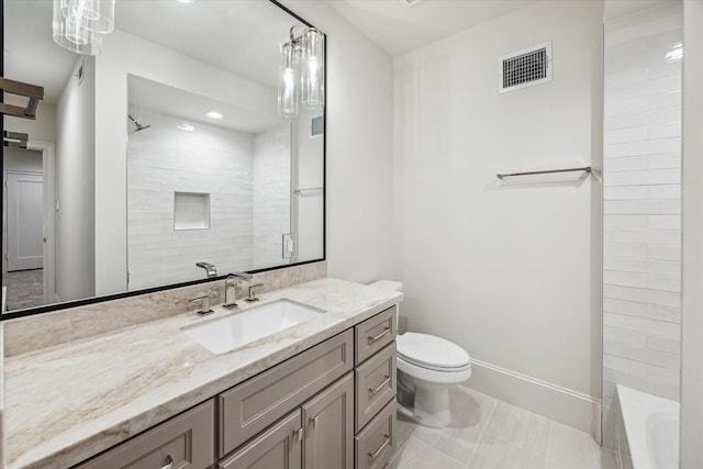2220 Pelham Dr, Houston, TX 77019 - bathroom featuring vanity, a bath, a shower, and recessed lighting