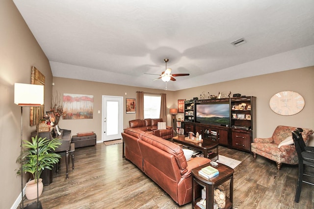 22819 Jetty Manor Ln, Spring, TX 77373 - living area with wood finished floors and a ceiling fan