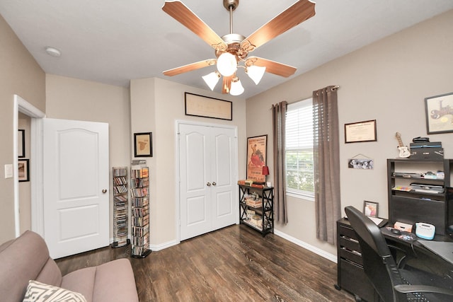 22819 Jetty Manor Ln, Spring, TX 77373 - office featuring dark wood-style floors and a ceiling fan
