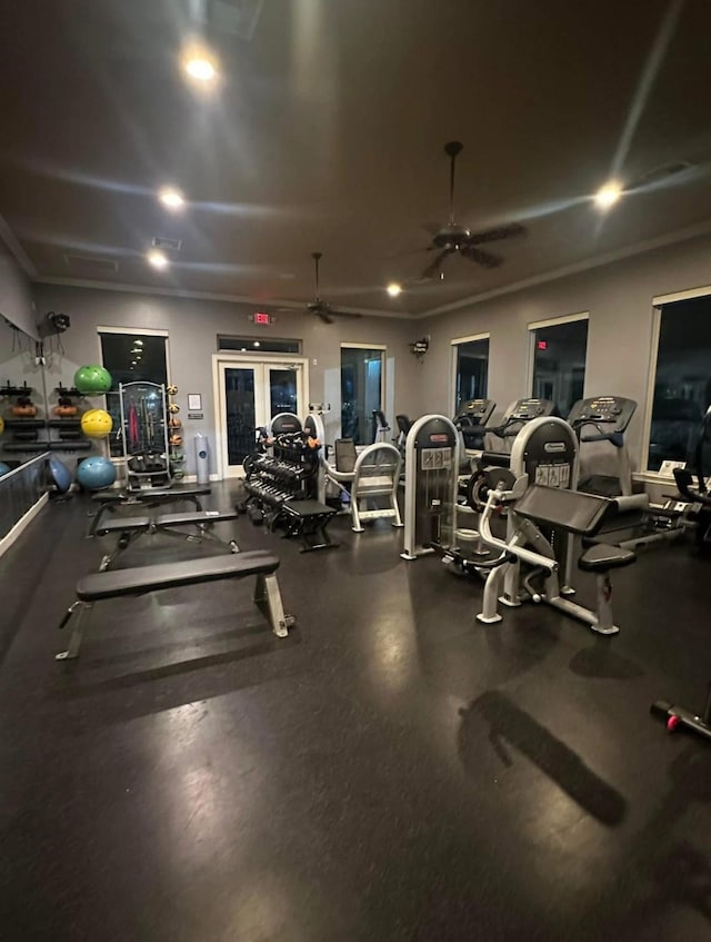 8018 Twining Oaks Ln, Spring, TX 77379 - gym featuring ceiling fan