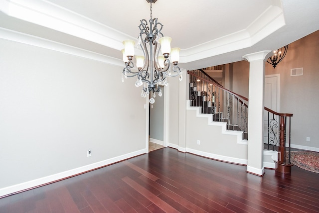 19510 Cisco Ct, Cypress, TX 77433 - unfurnished room featuring a chandelier, wood finished floors, stairs, and a raised ceiling