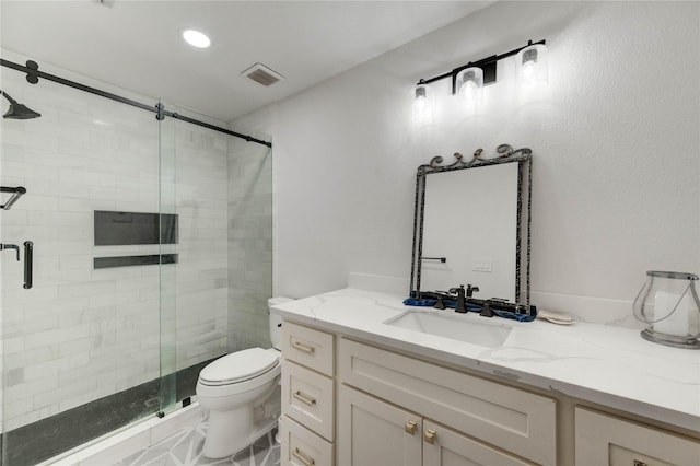18719 Glenn Haven Estates Dr, Spring, TX 77379 - full bath featuring vanity, a stall shower, and recessed lighting