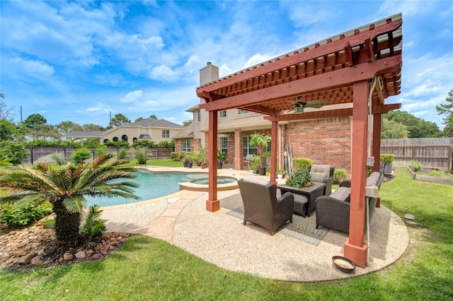 18719 Glenn Haven Estates Dr, Spring, TX 77379 - view of swimming pool with ceiling fan, a fenced backyard, and a patio area