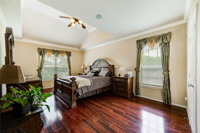 18719 Glenn Haven Estates Dr, Spring, TX 77379 - bedroom with wood finished floors, vaulted ceiling, ceiling fan, and crown molding