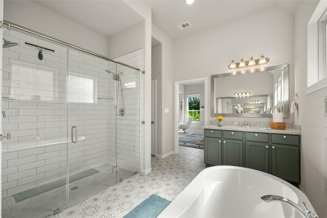250 Peninsula Point Dr, Montgomery, TX 77356 - full bathroom with vanity, a bathtub, and a shower stall