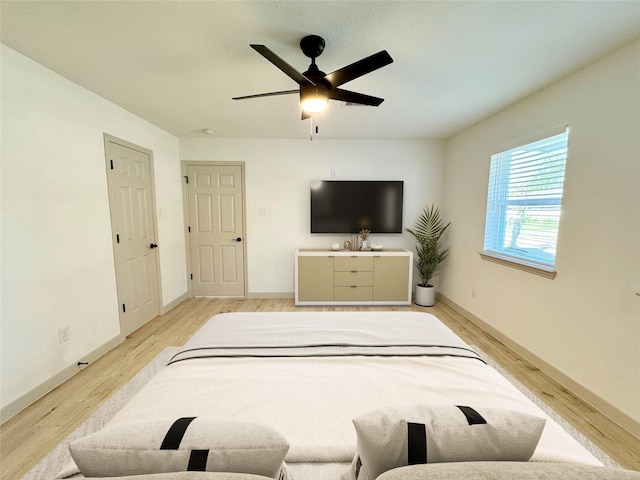 5503 Duxbury St, Houston, TX 77035 - bedroom with light wood-style floors and a ceiling fan
