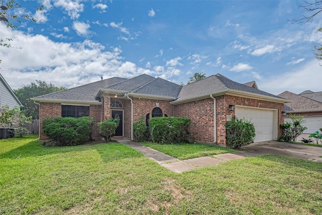 7602 Las Flores Dr, Houston, TX 77083 - view of front of property featuring an attached garage, driveway, brick siding, and a shingled roof