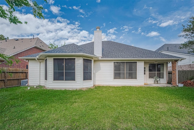 7602 Las Flores Dr, Houston, TX 77083 - rear view of property with a chimney, a patio, and roof with shingles