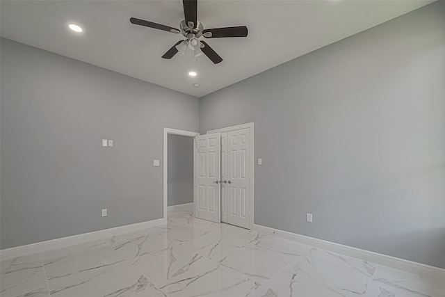 3525 Federal Rd, Pasadena, TX 77504 - spare room featuring light marble finish floors, recessed lighting, and ceiling fan