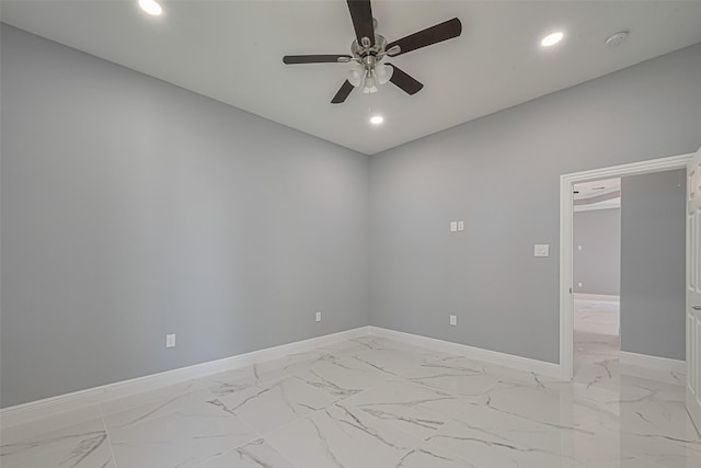 3525 Federal Rd, Pasadena, TX 77504 - empty room featuring ceiling fan, recessed lighting, light marble finish floors, and a smoke detector
