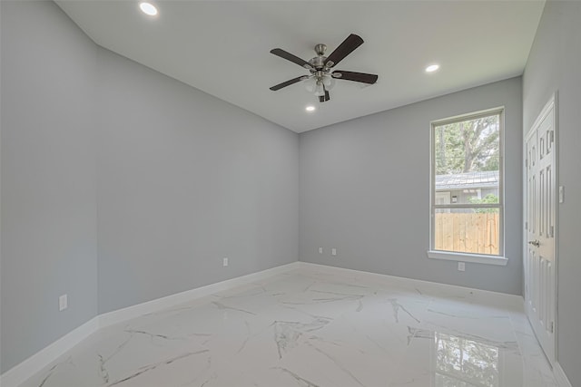 3525 Federal Rd, Pasadena, TX 77504 - spare room featuring recessed lighting, a ceiling fan, and light marble finish floors