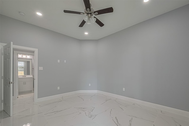 3525 Federal Rd, Pasadena, TX 77504 - empty room with recessed lighting, a smoke detector, a ceiling fan, and light marble finish floors
