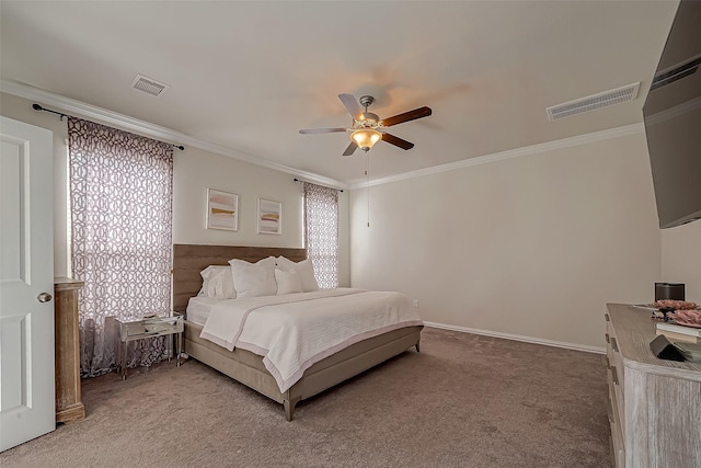 2226 Blakely Grove Ln, Richmond, TX 77469 - bedroom with light carpet, ornamental molding, and ceiling fan