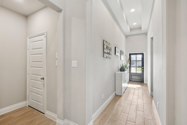 19822 Blue Roan Dr, Tomball, TX 77377 - hallway featuring light wood-style floors and recessed lighting