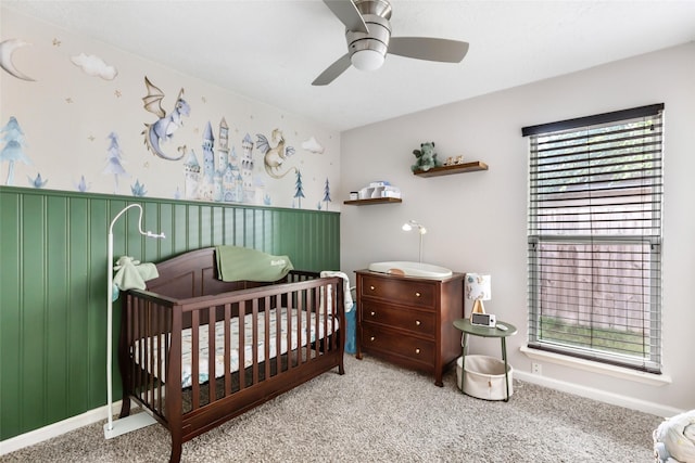2806 Spring Dusk Ln, Spring, TX 77373 - bedroom featuring carpet floors, a crib, multiple windows, and a ceiling fan