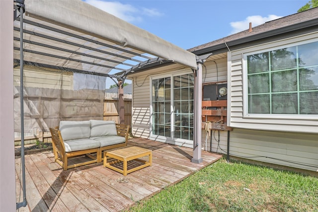 2806 Spring Dusk Ln, Spring, TX 77373 - wooden deck featuring a pergola and an outdoor hangout area