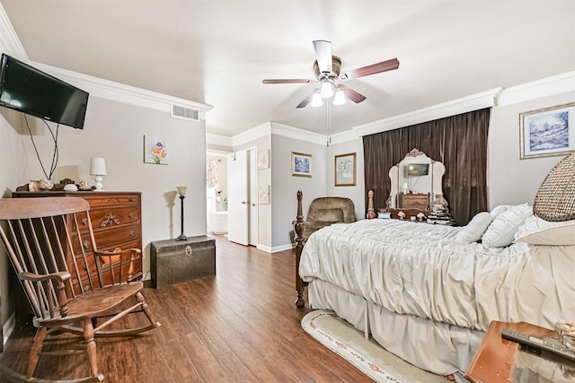 114 Wyndwood Dr, Seabrook, TX 77586 - bedroom with wood finished floors, ornamental molding, and ceiling fan