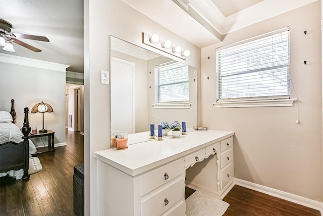 114 Wyndwood Dr, Seabrook, TX 77586 - bathroom with ceiling fan, wood finished floors, and crown molding