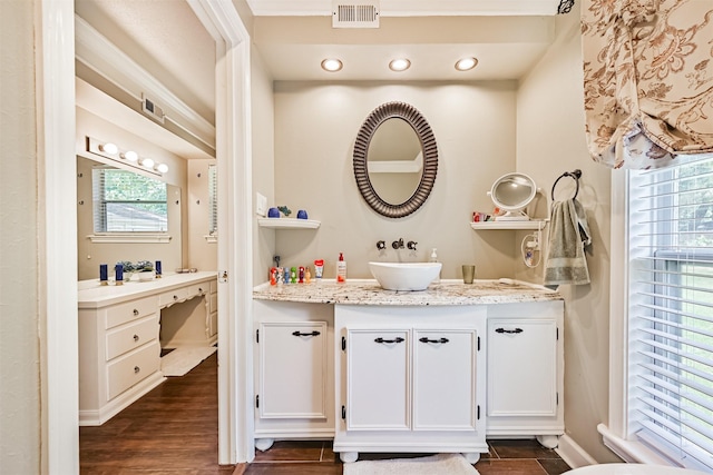 114 Wyndwood Dr, Seabrook, TX 77586 - bathroom with vanity, healthy amount of natural light, and wood finished floors