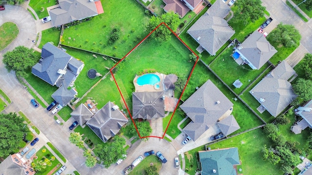 14907 Leila Oaks Cir, Houston, TX 77082 - aerial view of residential area with property boundaries highlighted and a pool