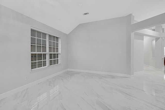 706 Overdell Dr, Sugar Land, TX 77479 - unfurnished room featuring light marble finish floors and vaulted ceiling