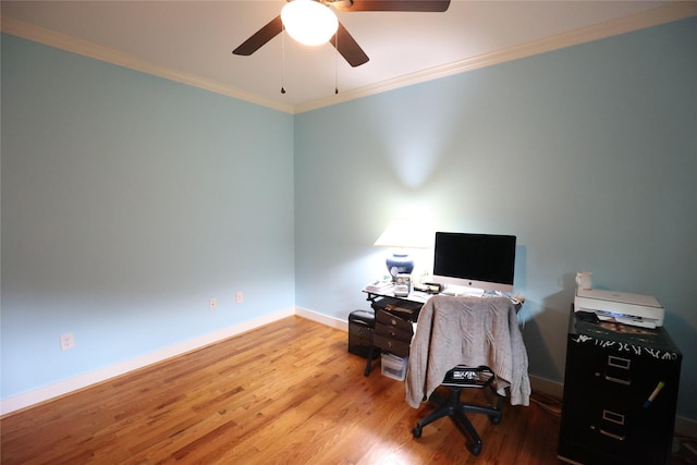 212 Greenwood St, Houston, TX 77011 - office featuring ceiling fan, wood finished floors, and ornamental molding