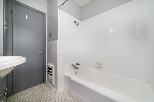 1309 Jefferson St, Baytown, TX 77520 - bathroom featuring tub / shower combination, tile patterned flooring, and heating unit