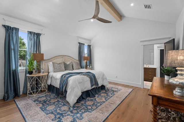 1543 Columbia St, Houston, TX 77008 - bedroom with light wood finished floors, ceiling fan, connected bathroom, and recessed lighting