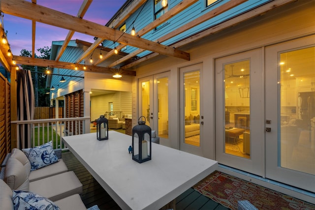1543 Columbia St, Houston, TX 77008 - view of patio with outdoor dining space, french doors, a pergola, and an outdoor hangout area