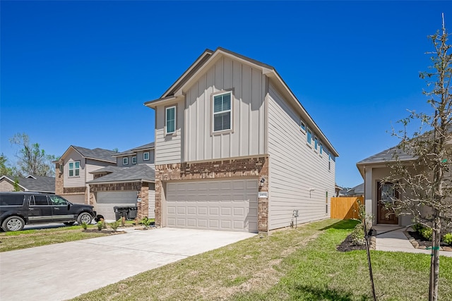 24711 Sonora Crescent Cir, Huffman, TX 77336 - view of side of property with board and batten siding, brick siding, concrete driveway, and an attached garage