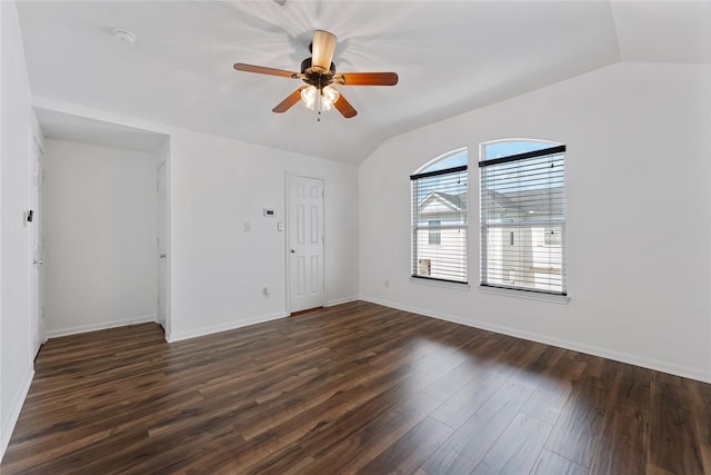 2623 Woodridge Cove Dr, Houston, TX 77087 - unfurnished room with lofted ceiling, ceiling fan, dark wood-type flooring, and a smoke detector