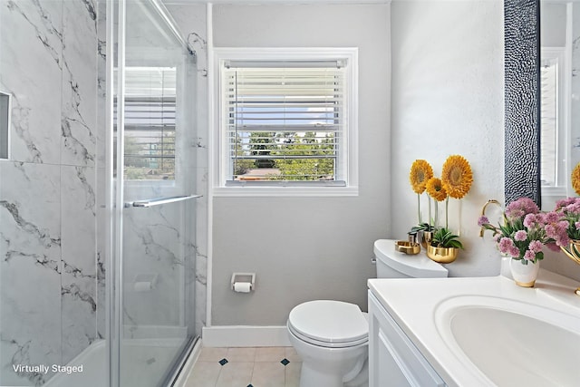 4517 W 43rd St, Houston, TX 77092 - bathroom featuring vanity, a marble finish shower, and tile patterned floors