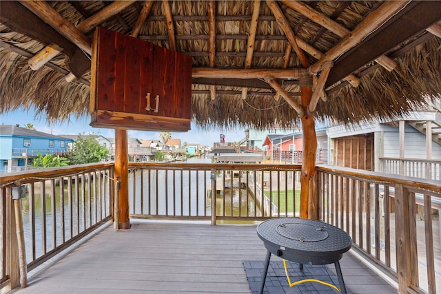 31 Lakeside Dr, Hitchcock, TX 77563 - wooden terrace with a gazebo, a residential view, and a water view