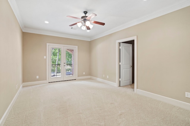 52 Tall Trl, Missouri City, TX 77459 - unfurnished room featuring a ceiling fan, crown molding, light carpet, french doors, and recessed lighting