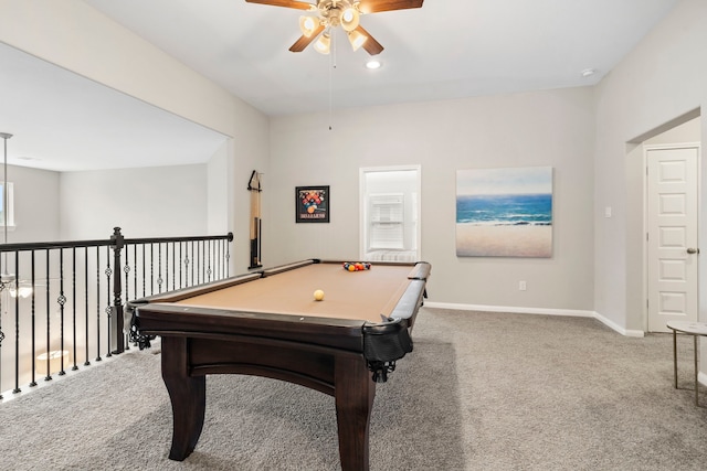 10118 Cypress Path, Missouri City, TX 77459 - recreation room featuring ceiling fan, carpet flooring, and pool table