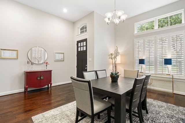 10118 Cypress Path, Missouri City, TX 77459 - dining space featuring a chandelier, hardwood / wood-style flooring, a high ceiling, and recessed lighting