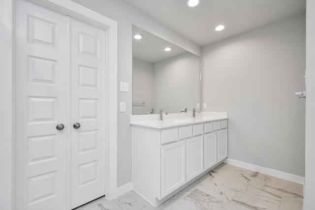 11138 Gardenia Creek Dr, Houston, TX 77044 - full bathroom with marble finish flooring, recessed lighting, and double vanity