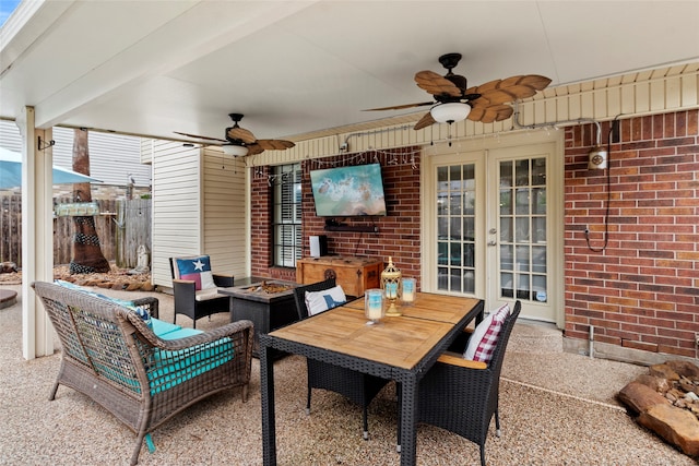 2802 Sandpebble Dr, Seabrook, TX 77586 - view of patio / terrace with a ceiling fan, french doors, an outdoor hangout area, and outdoor dining space