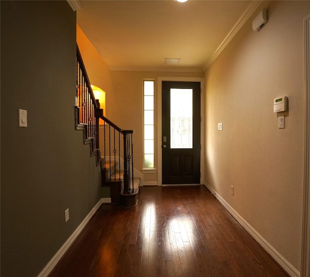 12248 Oxford Crescent Cir, Houston, TX 77082 - foyer featuring hardwood / wood-style flooring, stairway, and crown molding