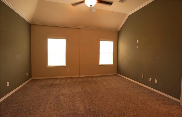 12248 Oxford Crescent Cir, Houston, TX 77082 - carpeted spare room featuring lofted ceiling, ornamental molding, and a ceiling fan