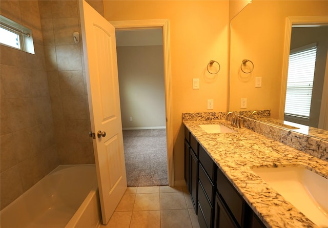 12248 Oxford Crescent Cir, Houston, TX 77082 - full bath featuring double vanity, tile patterned floors, and shower / tub combination