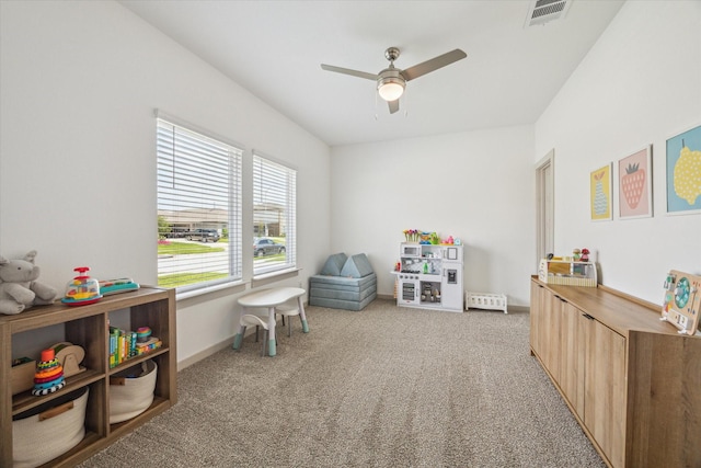 7714 Cattleman Valley Dr, Rosharon, TX 77583 - game room with ceiling fan and carpet flooring