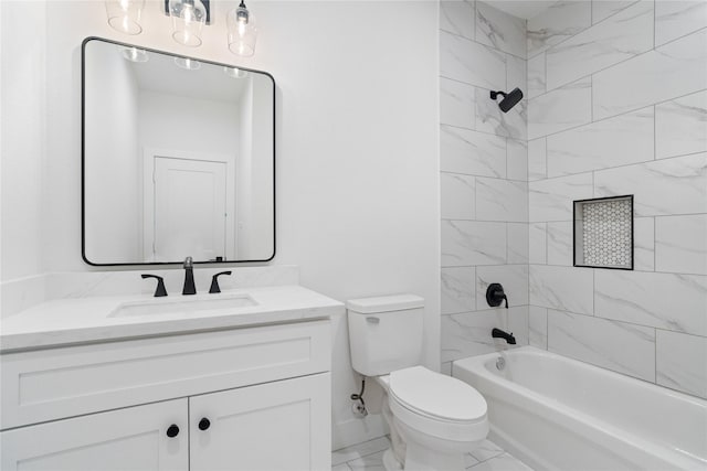 1124 Hogan St, Houston, TX 77009 - bathroom featuring marble look tile flooring, vanity, and  shower combination