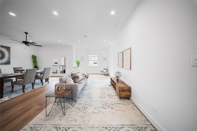 1124 Hogan St, Houston, TX 77009 - living area featuring recessed lighting, a ceiling fan, and wood finished floors